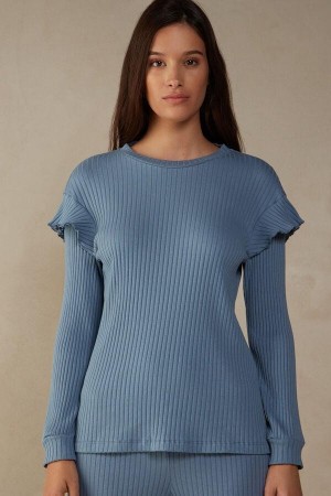 Intimissimi Cozy Mountains Long Sleeve Rebrasti Top Ženske Pidžama Plave | HR 2157WYF