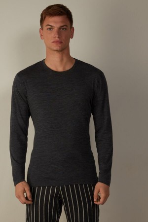 Intimissimi Crew-Neck Merino-Vuna Top Muške Dugi Rukav Sive | HR 2940QZJ