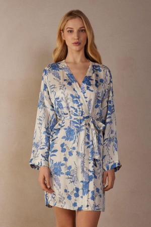 Intimissimi Feeling Beautiful Satin Kimono Ženske Pidžama Bijele Plave | HR 2191PQC