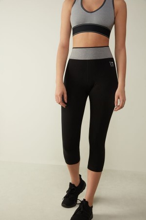 Intimissimi In Action Capri in Organic Stretch Cotton Ženske Hlače Crne Sive | HR 1788VDO