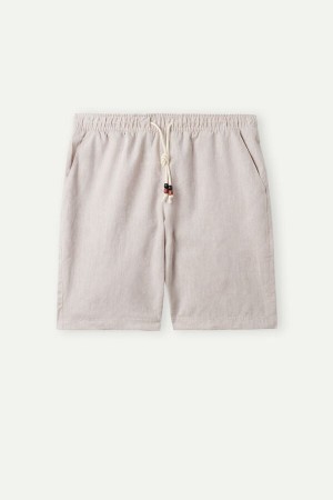 Intimissimi Linen and Cotton Muške Kratke Hlače Bež Bijele | HR 2986ISA