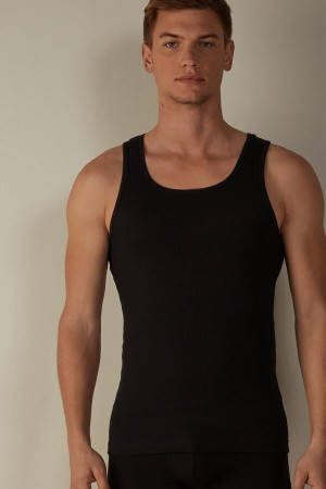 Intimissimi Rebrasti Supima Cotton Muške Majica bez Rukava Crne | HR 3039NBS
